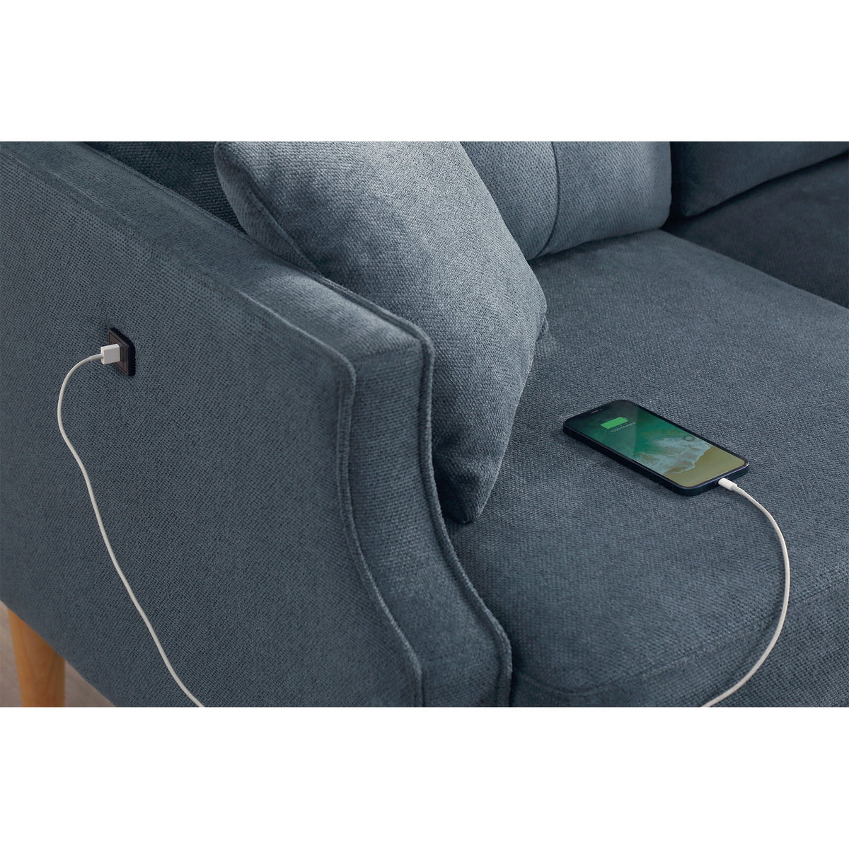 Blue Sofa with Two Pillows and USB Charge Port S74838