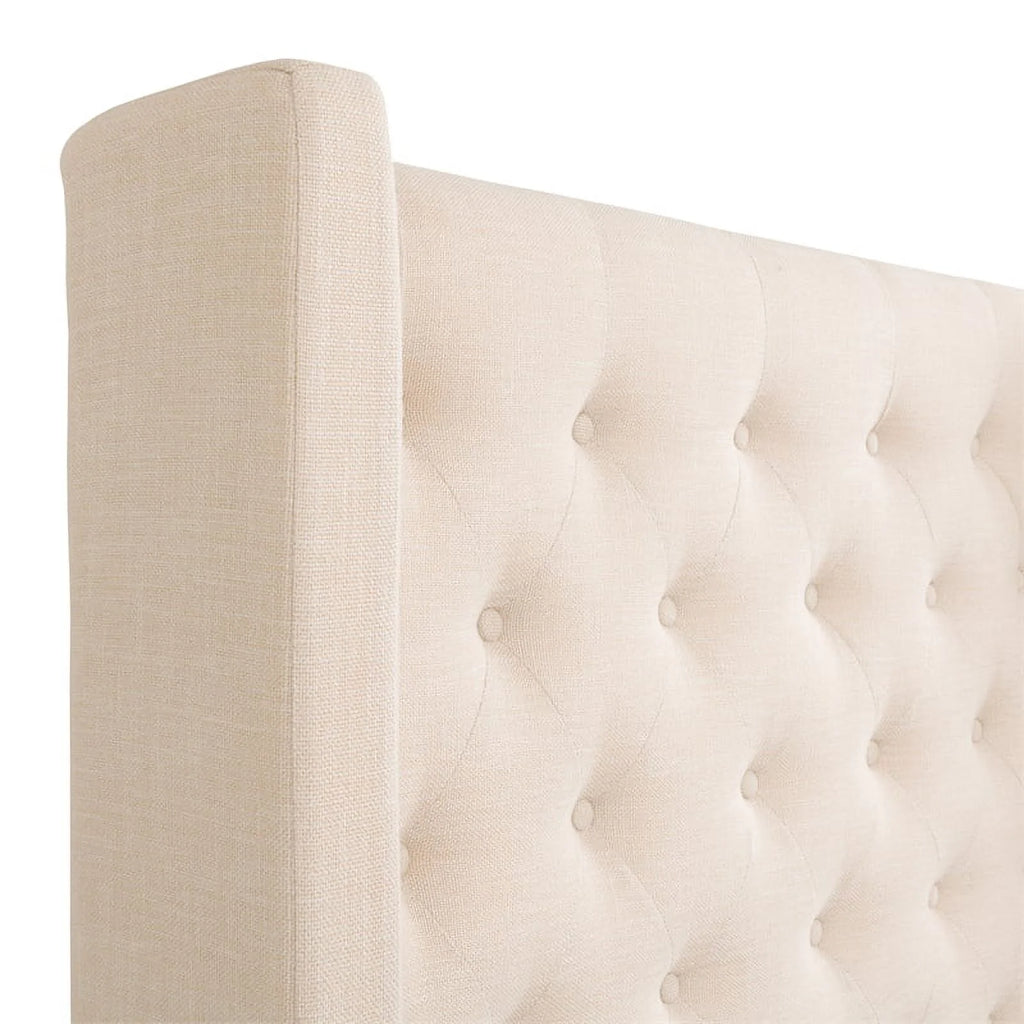Cream Fabric Tufted Wingback Queen Bed with Slats I836487