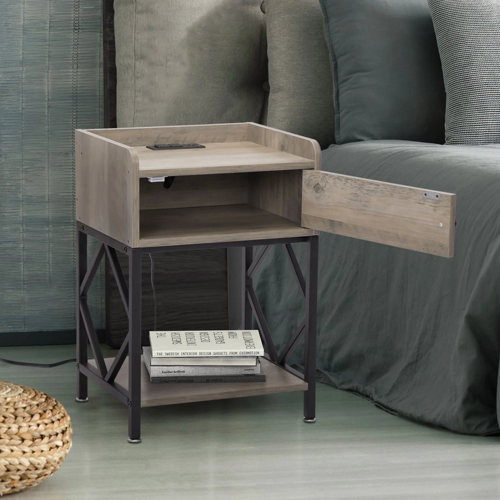 Set of 2 Night Stand with USB Port and Storage Shelf Y767
