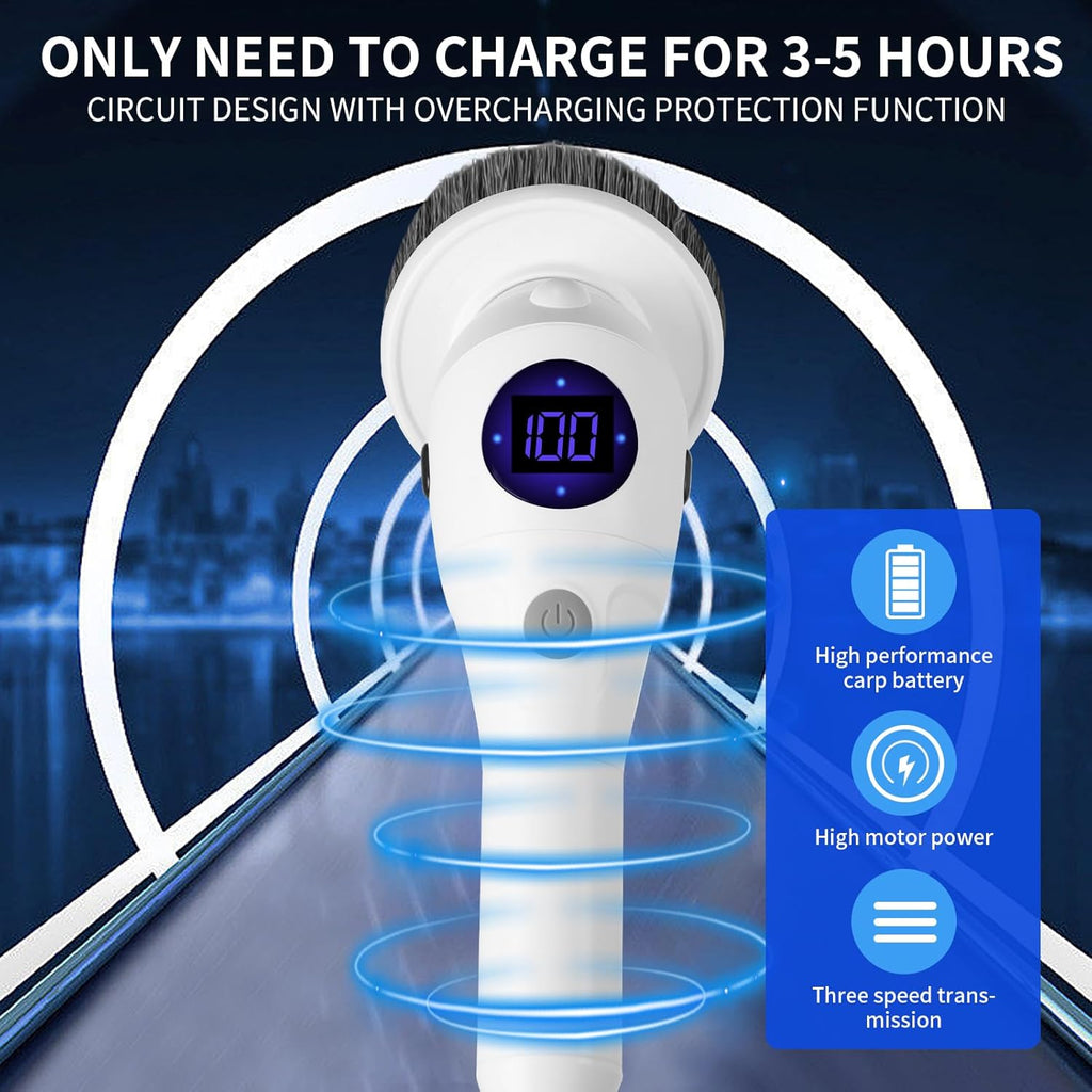 Cordless Electric Spin Scrubber with 8 Replaceable Heads and Extension Handle Y64840