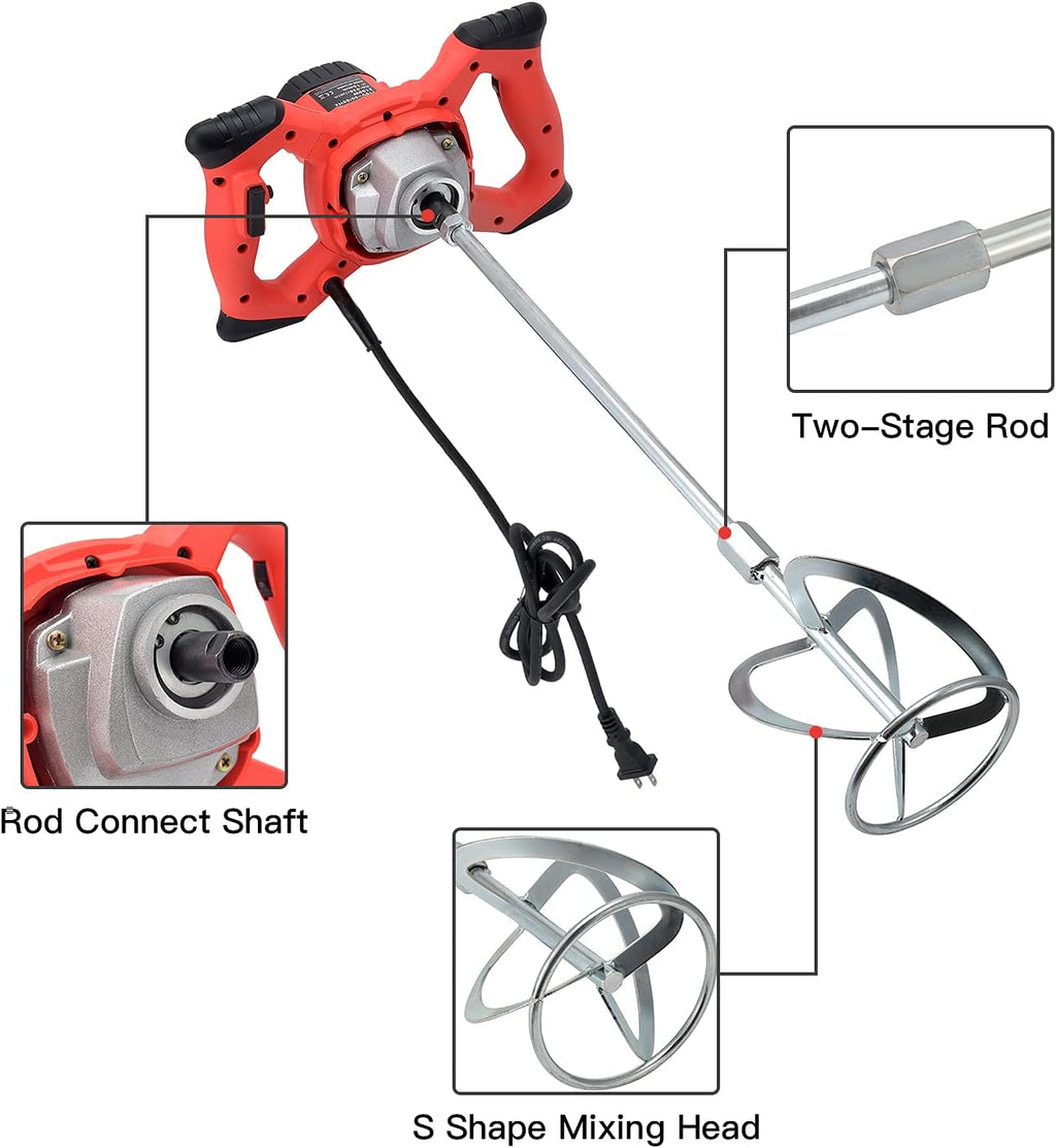 2100W Electric Handheld Concrete Mixer Drill, Cement Stirrer with Rod, 6 Speed, 110V, Pack of 2 H773