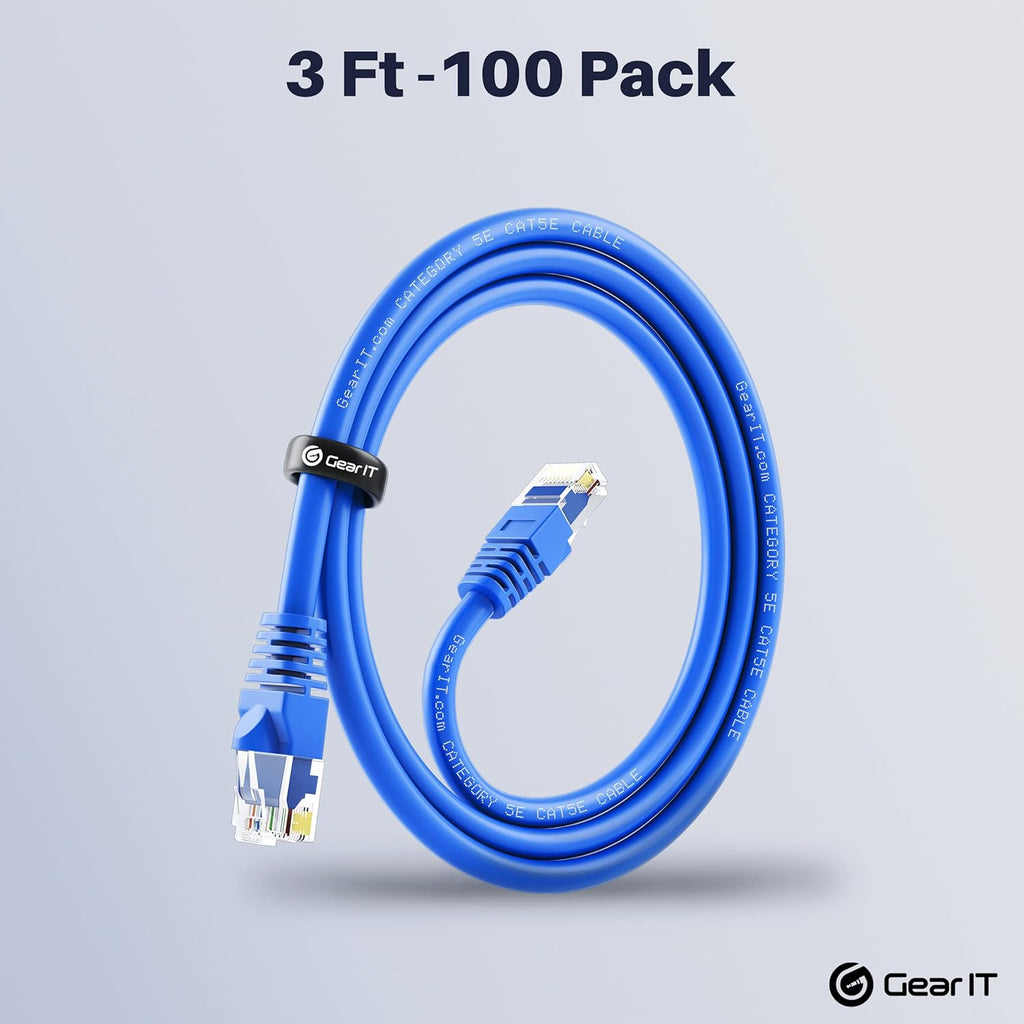 100-Pack Blue Cat5e Ethernet Patch Cable 3 Feet R28498