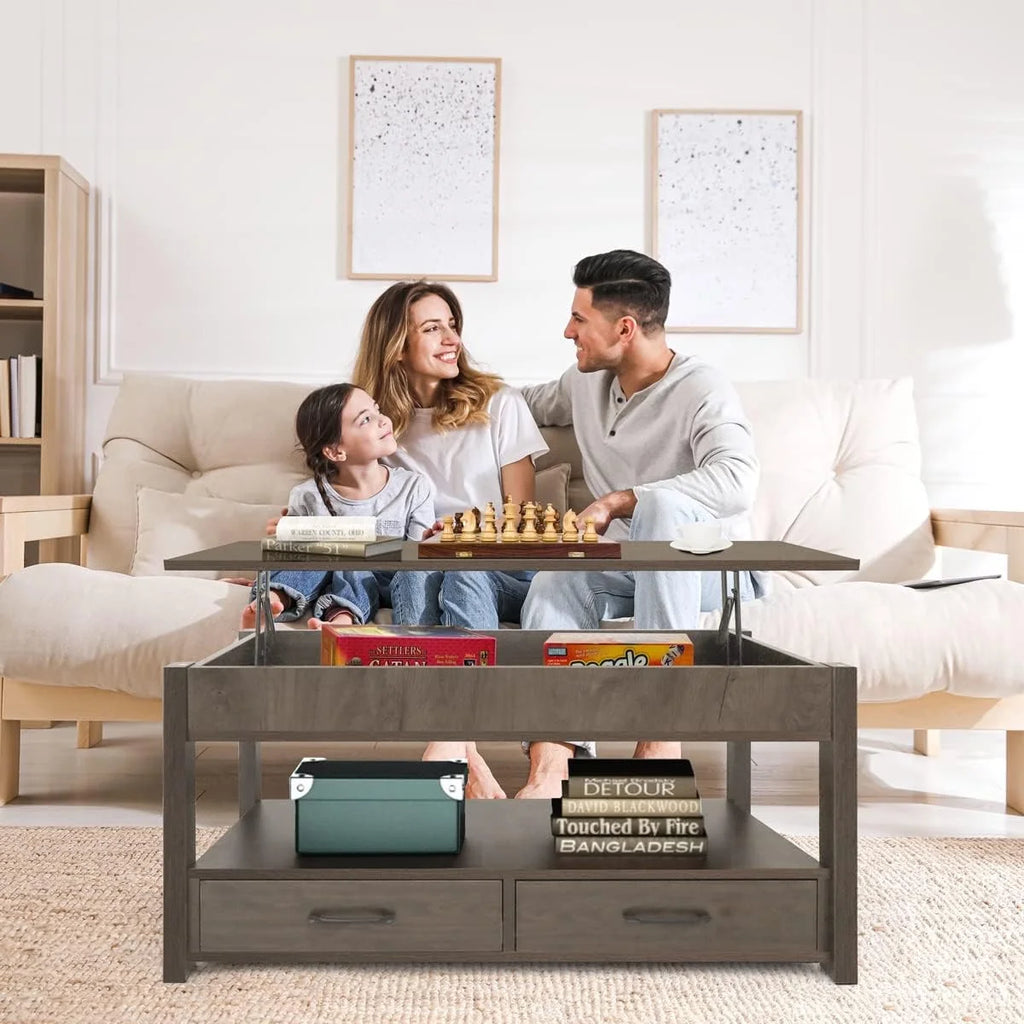 2 Drawer Lift Top Coffee Table with Hidden Compartment Gray Z613377