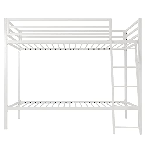 Black Twin Over Twin Size Loft Bunk Bed with Ladder and Guardrail C642