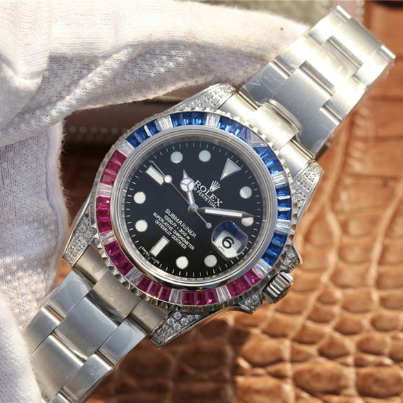 Silver Blue Red Diamond 40mm Q2118