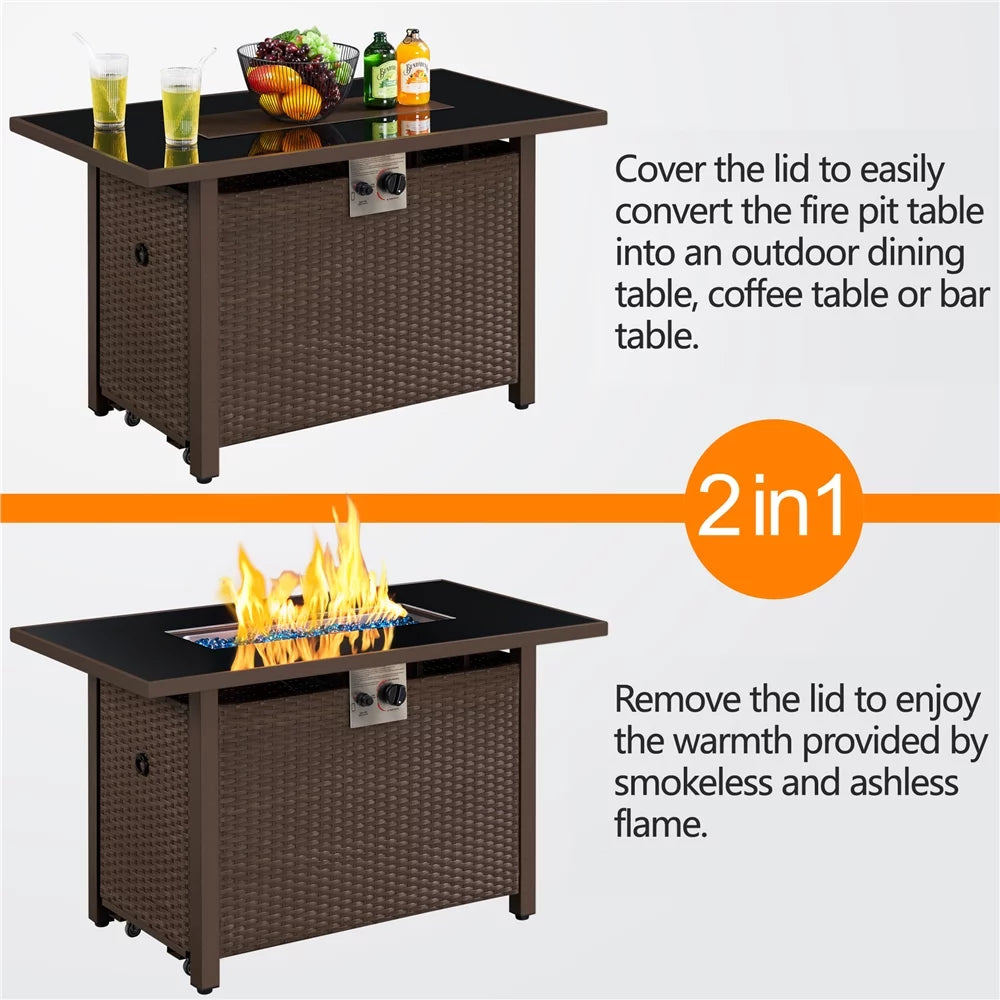 43'' Propane Fire Pit Table with Tempered Glass Tabletop 50,000 BTU Black N97217