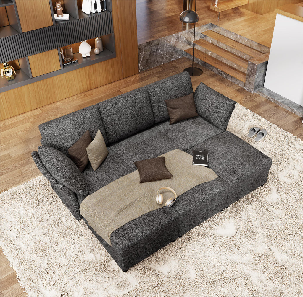 Dark Grey 9 Seat Modular Sectional Sofa with Ottomans V17583