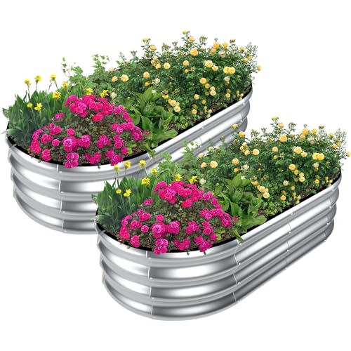 Galvanized Raised Garden Bed, 2 Pcs 4x2x1ft Oval Metal Planter Box Y7932