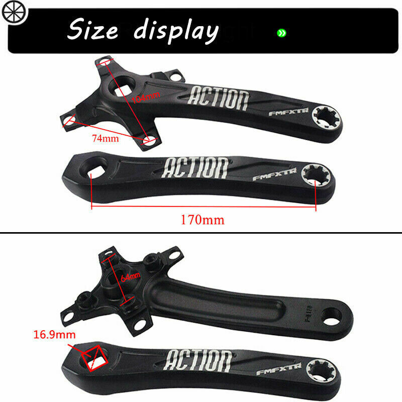 Mountain Bike Crank 104 BCD 170mm Aluminum Alloy Cranks Arm with 4pcs Silver Chainring Bolts W282