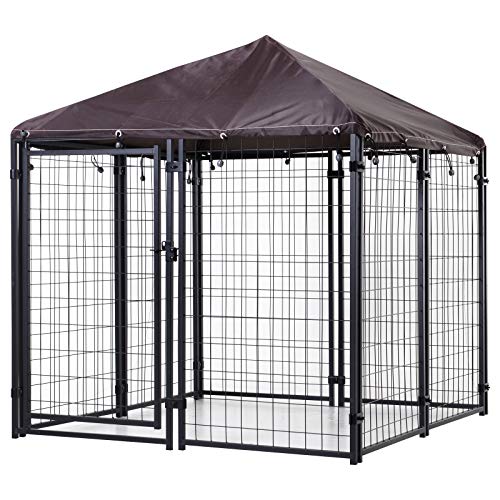 4.6' x 4.6' x 5' Black Welded Wire Outdoor Dog Kennel H359973