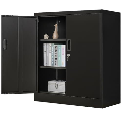 Metal Storage Cabinet with Locking Doors and 2 Drawers, White M7926
