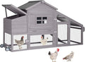 Red with White Wooden Chicken Coop with Wheels C37984