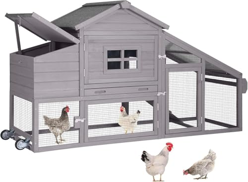 Red with White Wooden Chicken Coop with Wheels C37984