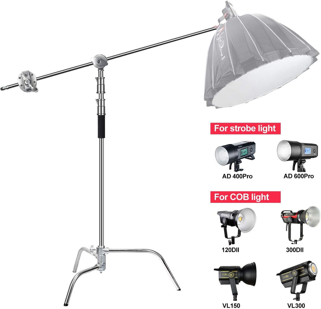 C Stand Heavy Duty 100% Metal Max 10.8ft/330cm with Holding Arm Boom Arm 2 Pcs Grip Head U29299
