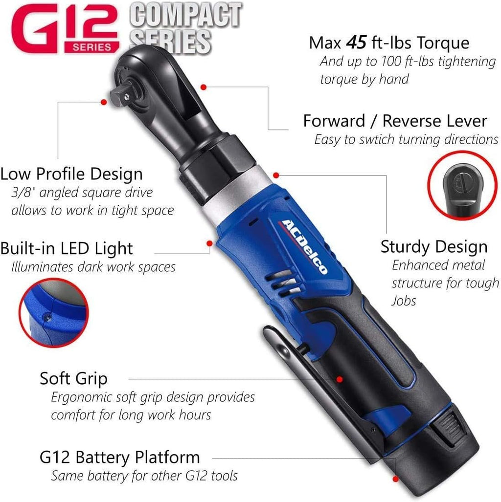 12V Li-ion Cordless 3/8” Ratchet Wrench Tool Kit with 2 Batteries O128