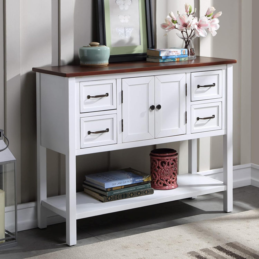 Green Console Table with Storage Drawers and Bottom Shelf F70019