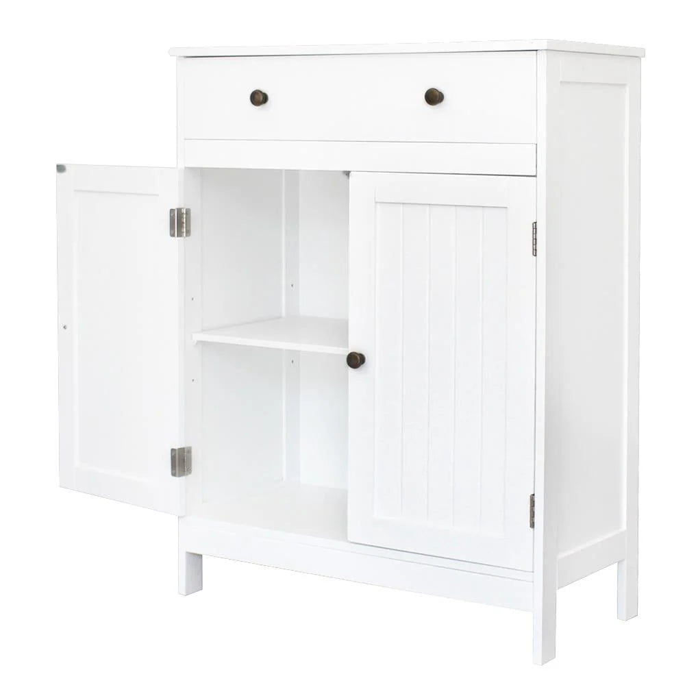 White Wooden 2-Door Bathroom Cabinet with 1 Drawer F964