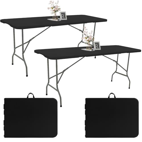 2 Pack 6 FT White Folding Plastic Table with Carrying Handle W2308