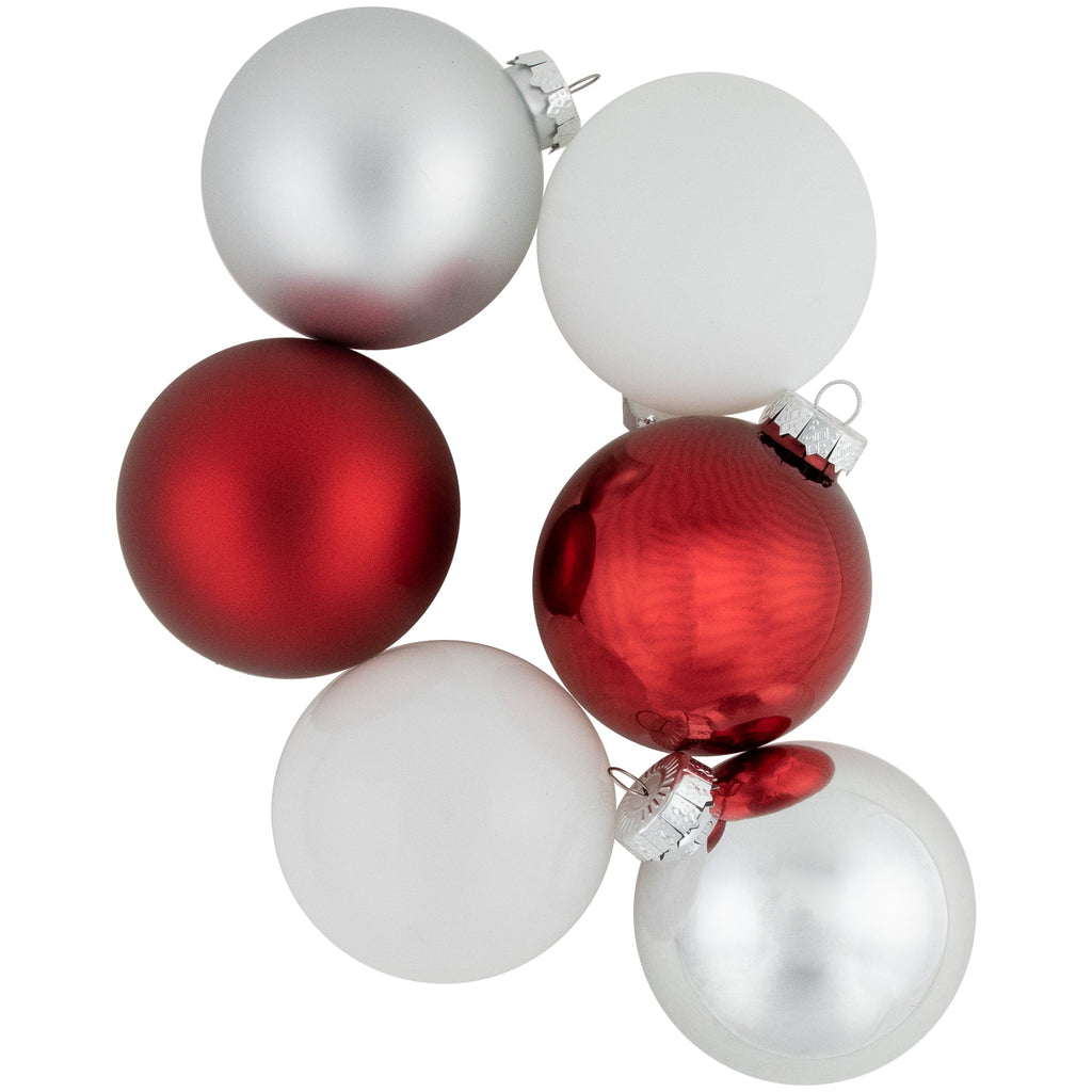 72ct Red Silver White Glass Ball Christmas Ornaments A5319