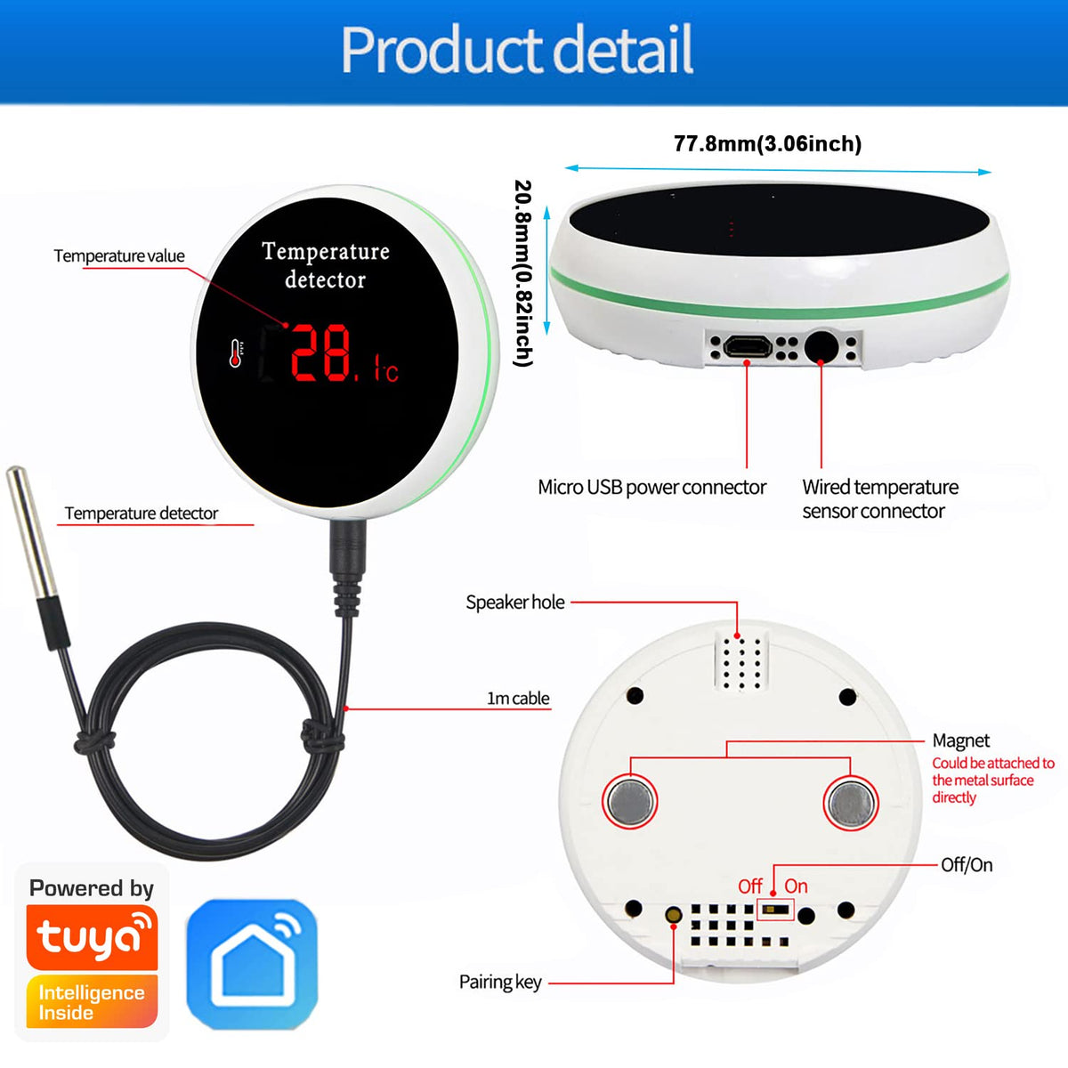 WiFi Temperature Sensor with Waterproof External Probe Z6829