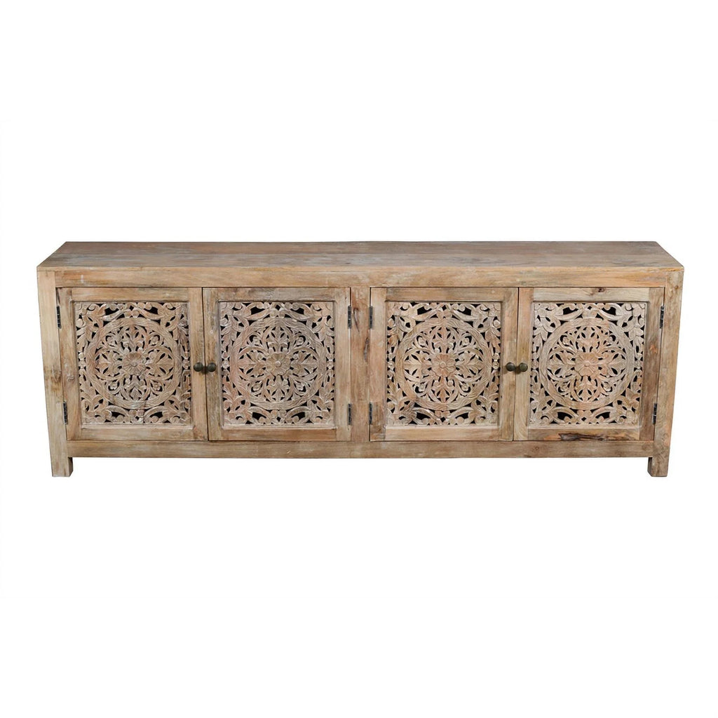 4-Door Mango Solid Wood Media Cabinet in Distressed Brown S788625