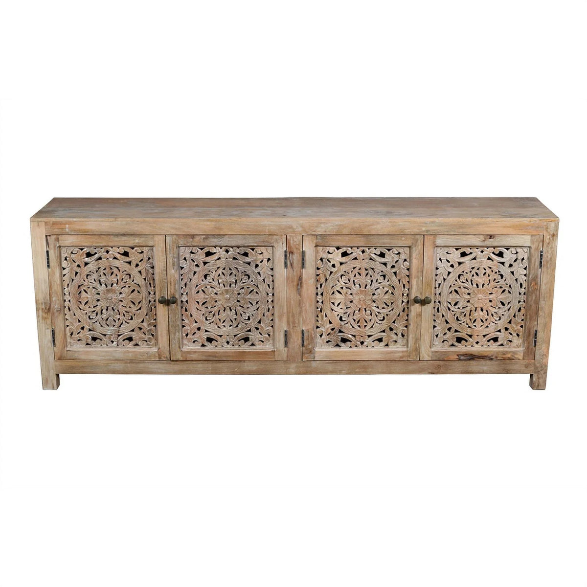 4-Door Mango Solid Wood Media Cabinet in Distressed Brown S788625