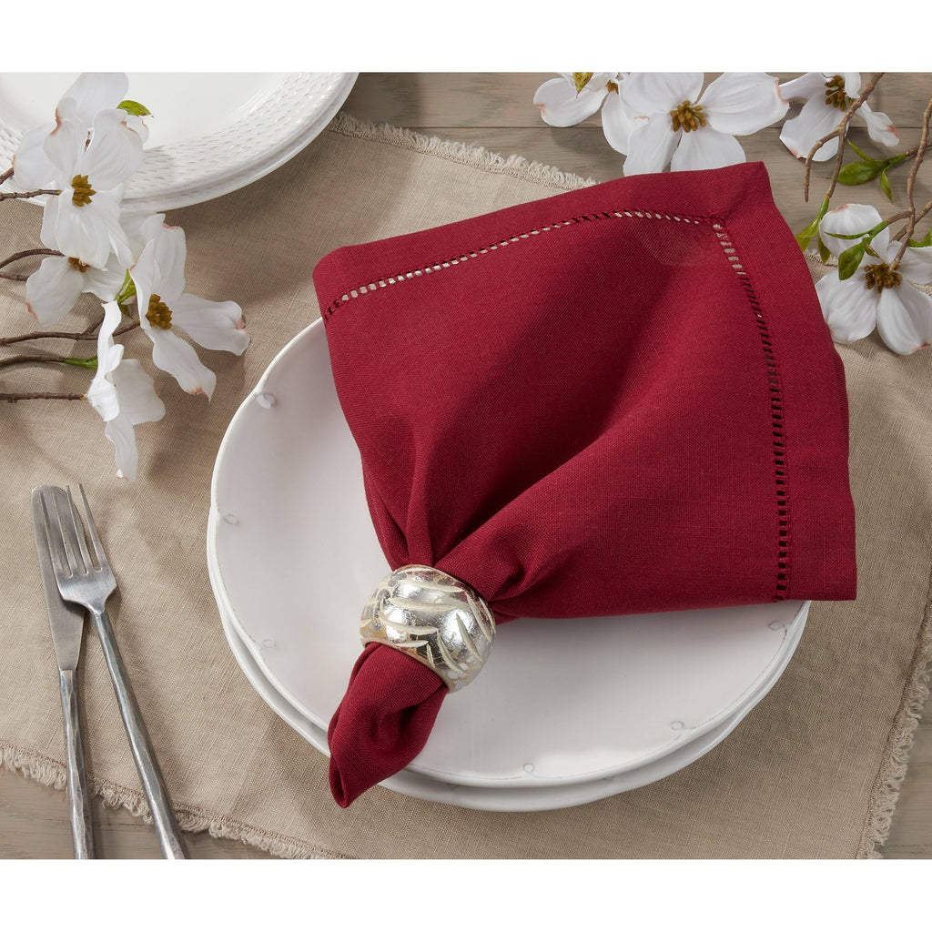 Burgundy Hemstitch Border Dinner Napkin Set of 12 Z471
