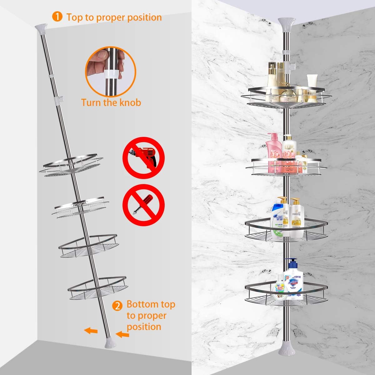 Rustproof Stainless Steel Tension Pole Shower Caddy X32025