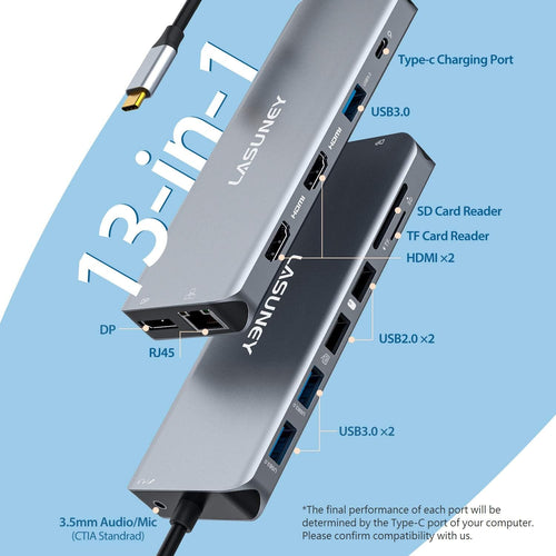 13 in 1 USB C Hub with 2 HDMI & DP, Ethernet, SD TF Card Reader, 5 USB Port V849728