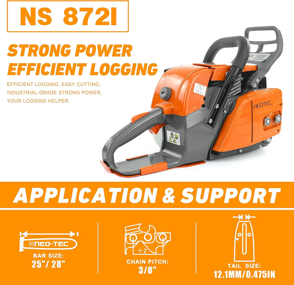 72cc Gas Chainsaw with NGK Spark Plug, 24 Inch Bar Q594