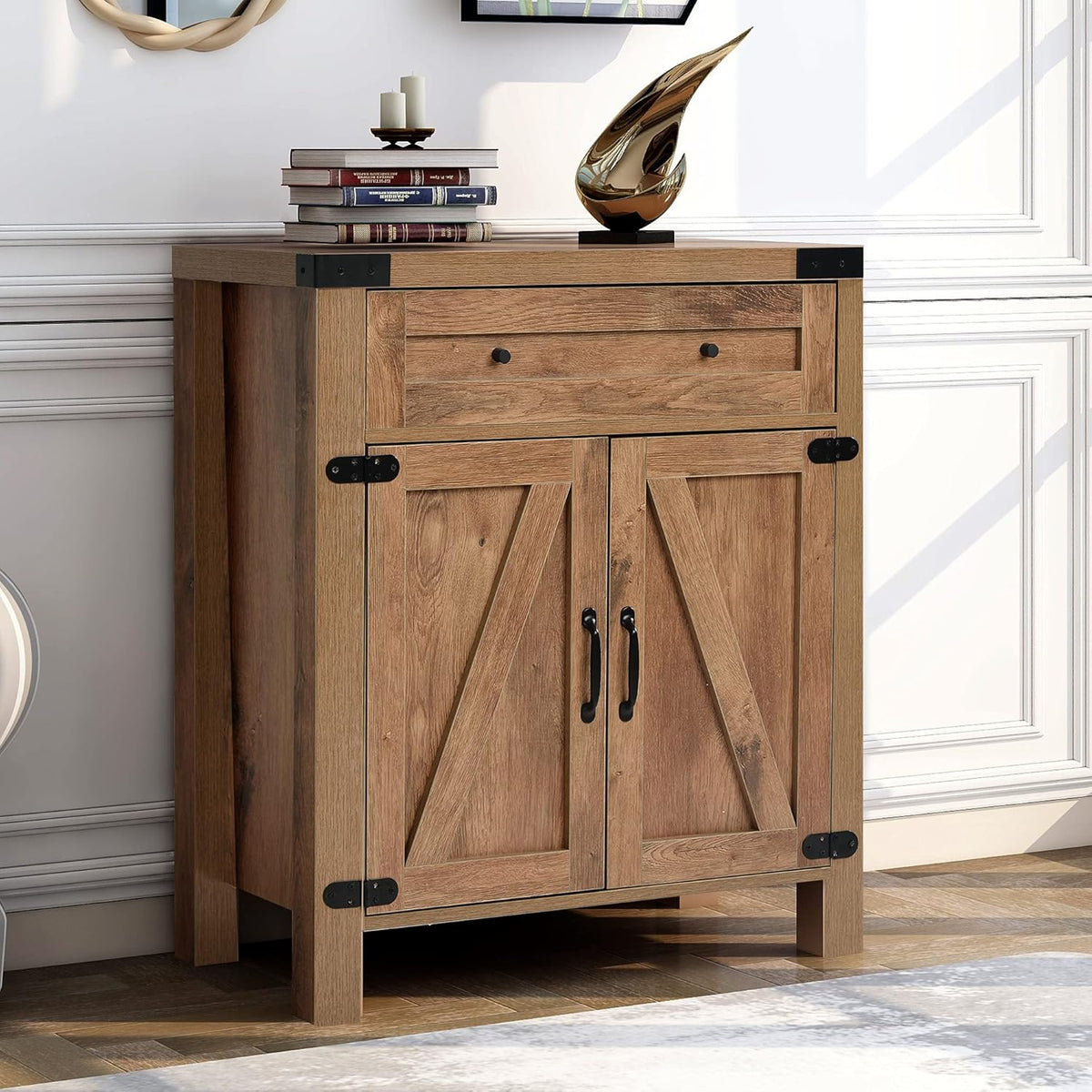 Dark Grey Wood Sideboard Storage Cabinet with Drawer and Cabinet E4094