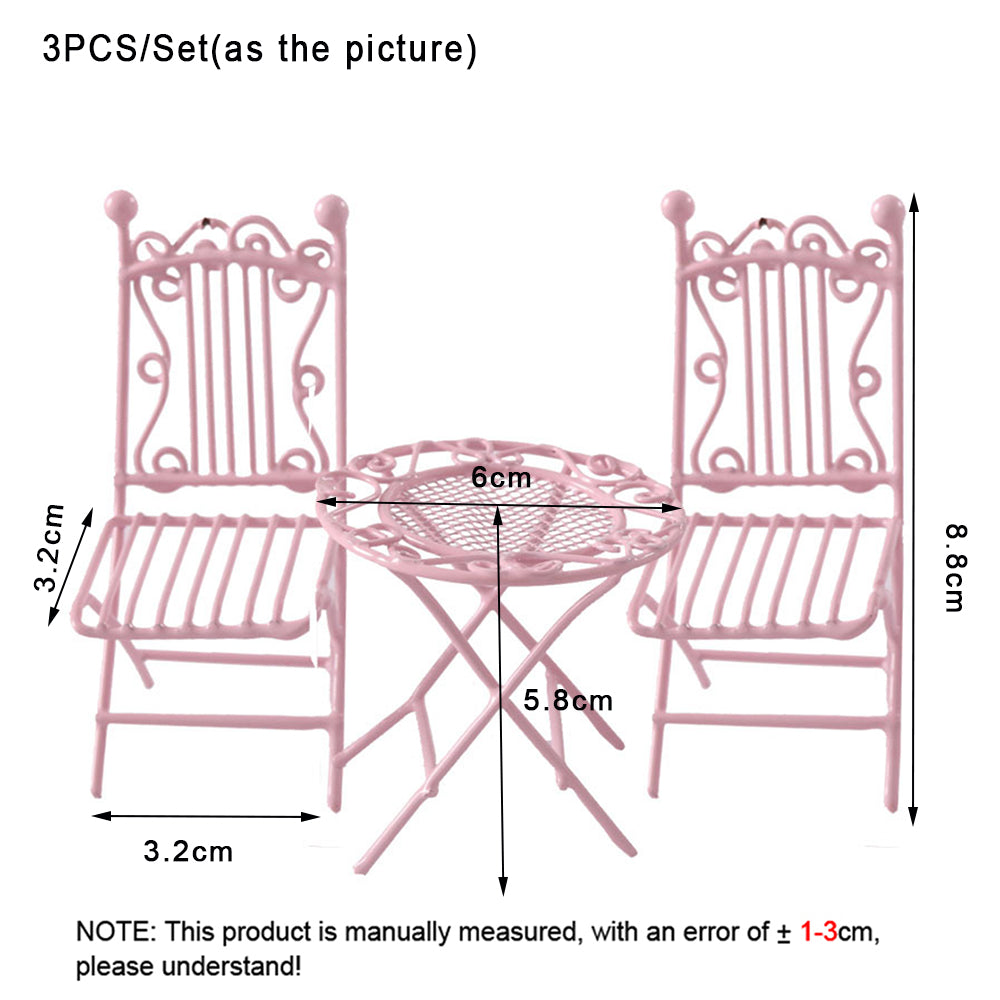 Miniature Metal Pink Table Chair for Dolls House Furniture S976324