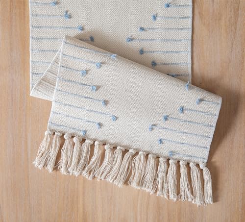 Natural Cotton Woven Table Runner with Tassels, Red and Beige K4414