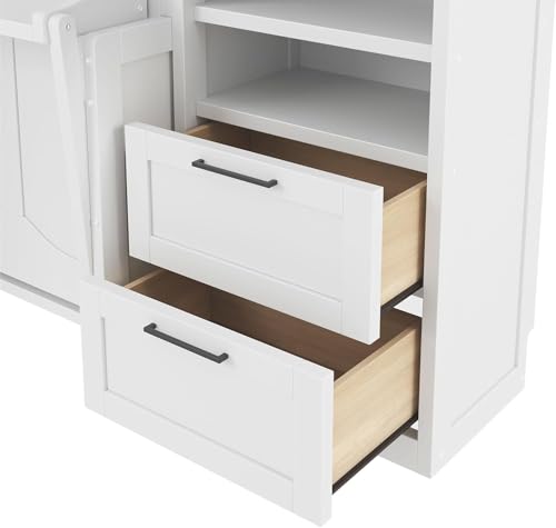 Full White Wood Murphy Bed with Desk and Storage L62664
