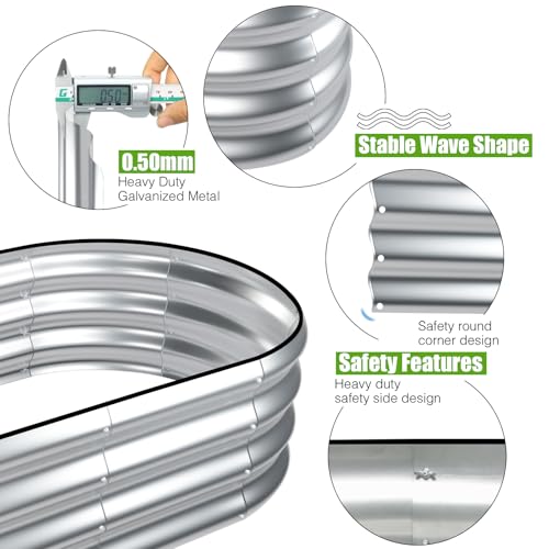 Galvanized Raised Garden Bed, 2 Pcs 4x2x1ft Oval Metal Planter Box Y7932