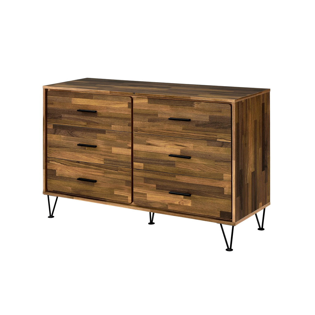 Walnut Finish 6-Drawer Dresser with Hairpin Legs I65243