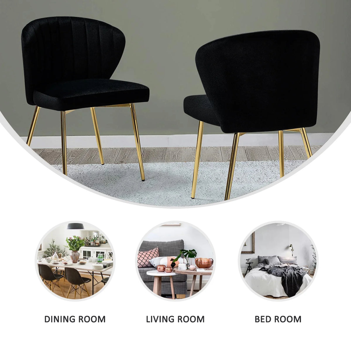 Black Velvet Upholstered Wingback Dining Chairs Set of 4 with Metal Legs S774645