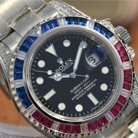 Silver Blue Red Diamond 40mm Q2118