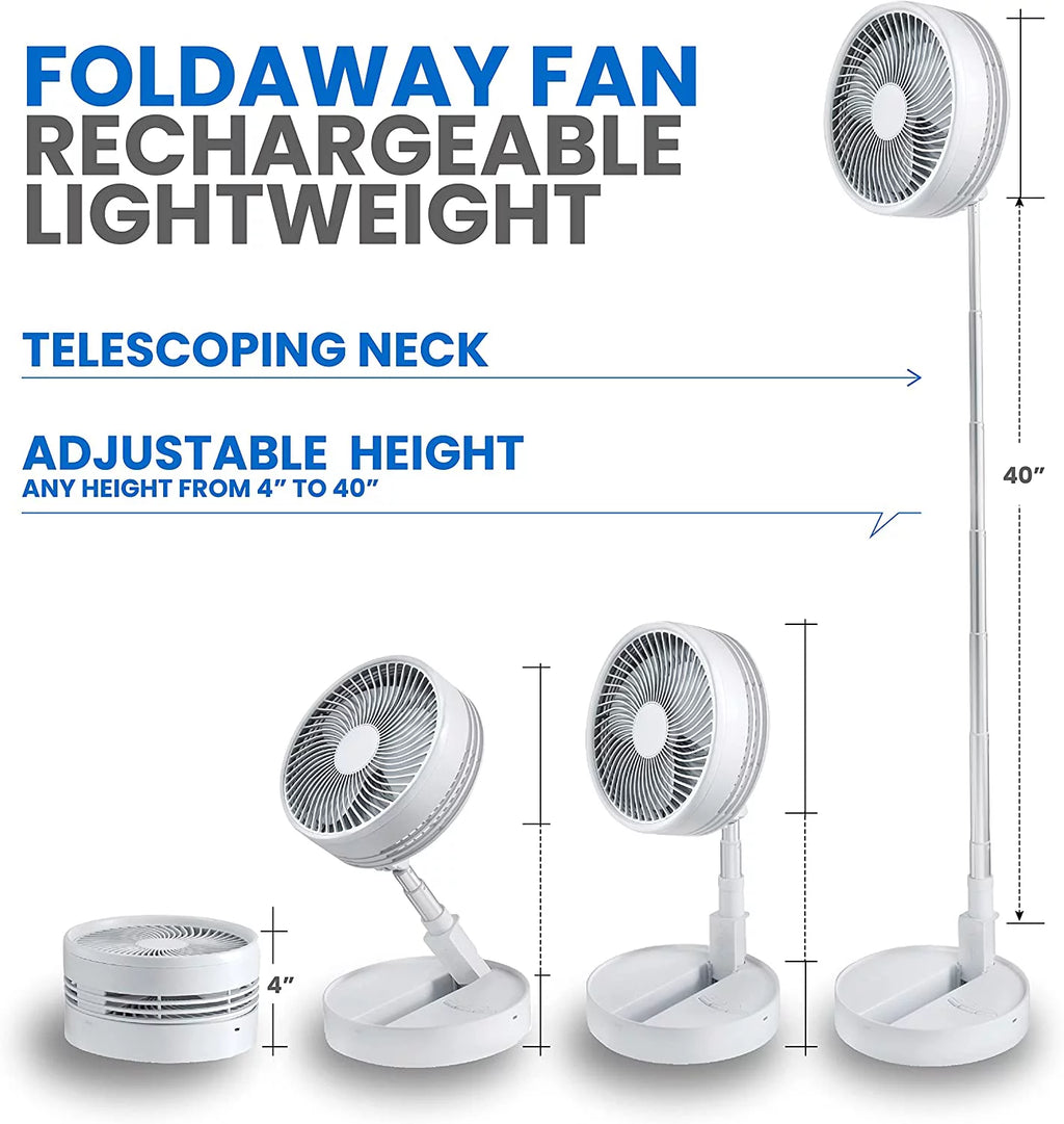 Adjustable Height 40 in. Foldable Portable Rechargeable Floor and Table Fan J331