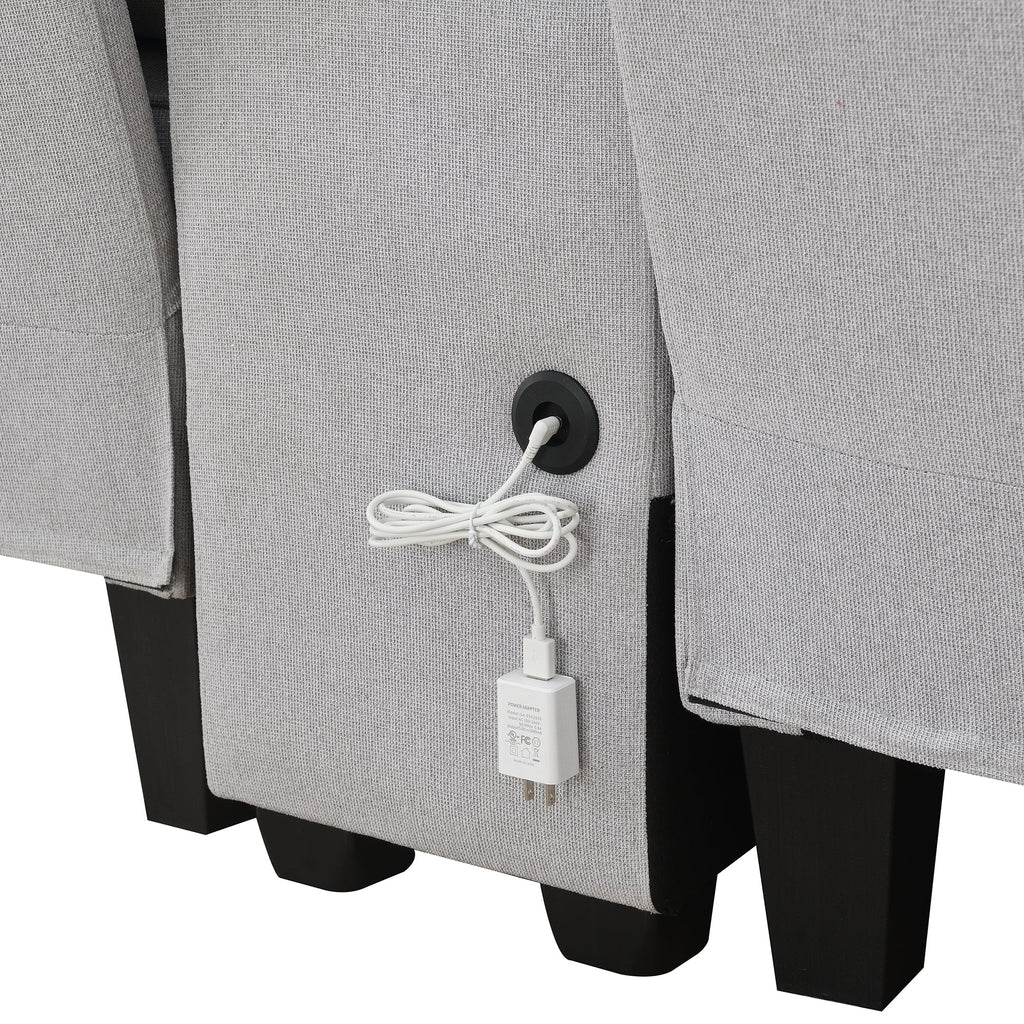 Upholstered Sofa with Console, 2 Cupholders and 2 USB Ports, Linen Fabric, 4-Seat Z1723