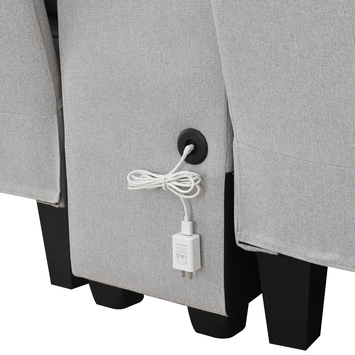 Upholstered Sofa with Console, 2 Cupholders and 2 USB Ports, Linen Fabric, 4-Seat Z1723