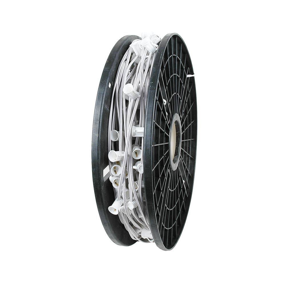 250 Foot C7 Christmas Stringer Bulk Reel, White Wire, Candelabra Base X4088