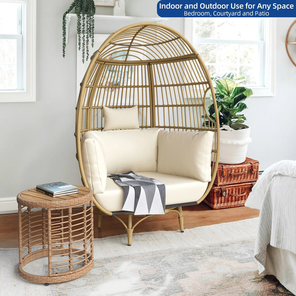 Patio Swivel Egg Chair with Cushions O748