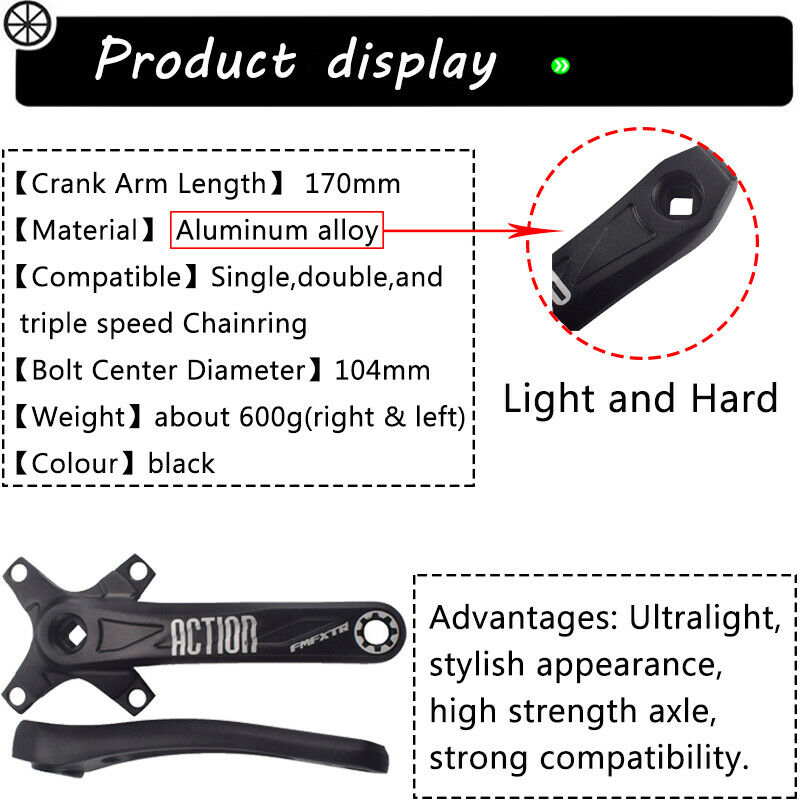 Mountain Bike Crank 104 BCD 170mm Aluminum Alloy Cranks Arm with 4pcs Silver Chainring Bolts W282