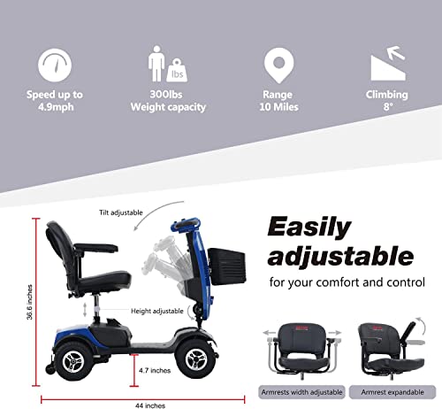 Electric Medical Scooter with USB Charging Port, MAX Load 300LBS U278