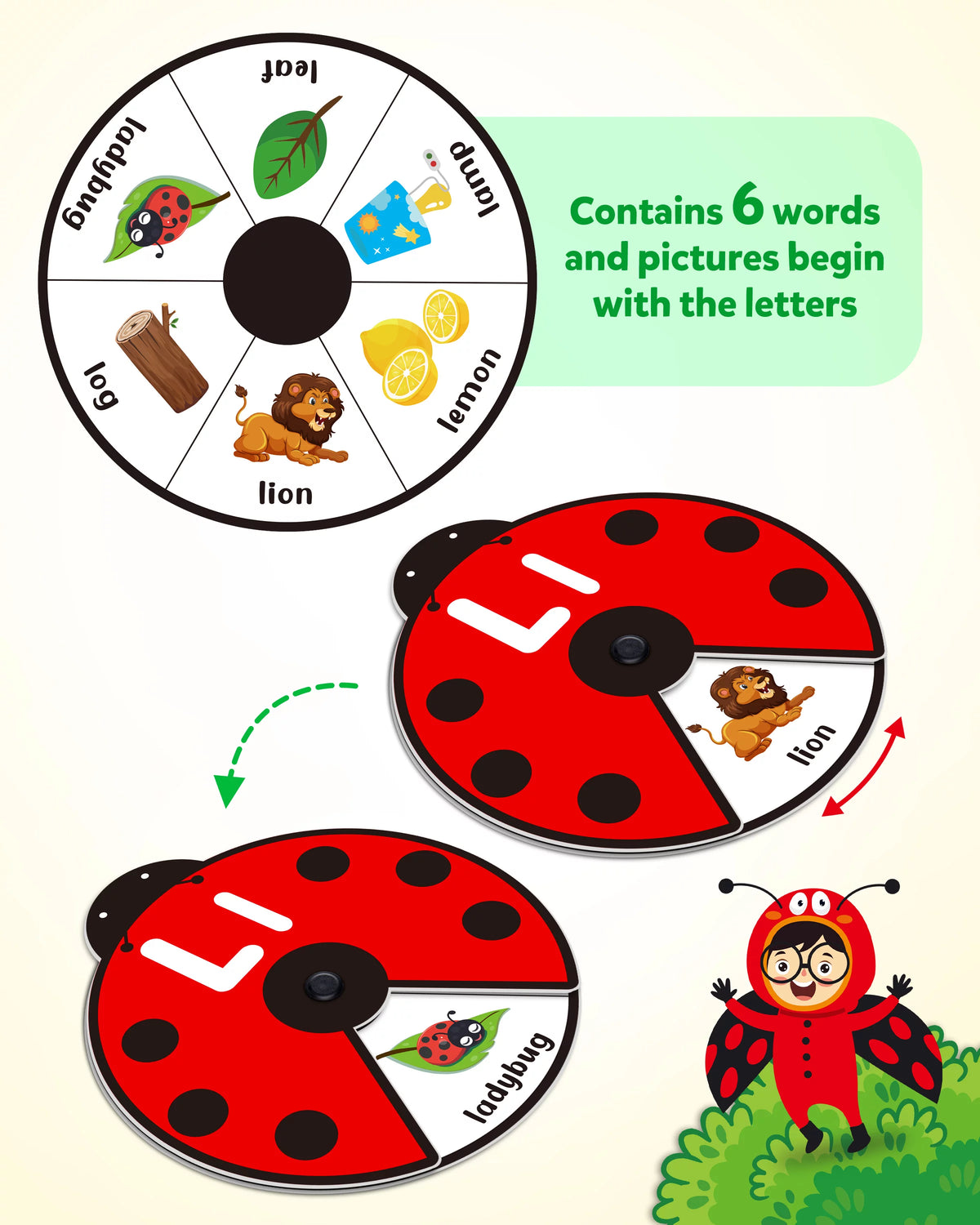 Interactive Alphabet Learning Toy, ABC Number Letters Spinning Game, Sight Words Animal Pattern Ladybug Cards, Montessori Educational Toy for 3 4 5 Year Old Baby Toddlers M231700