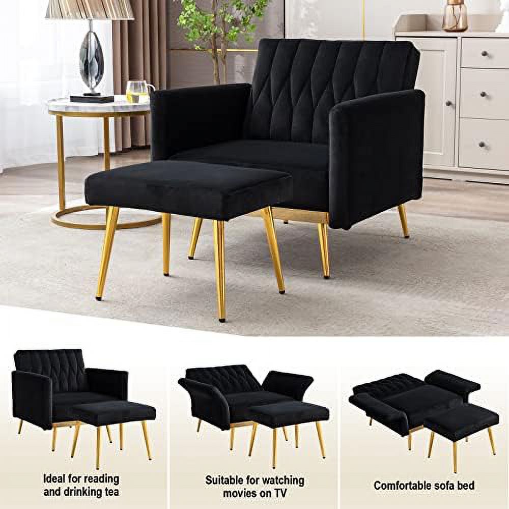 Black Velvet Single Sofa Chair with Ottoman S245226