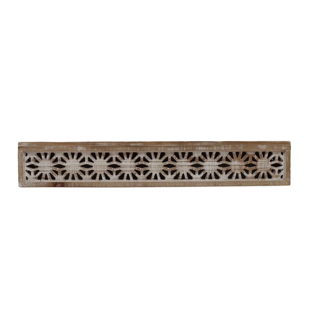 Hand-Carved Wooden Floral-Patterned Floating Wall Shelf W134