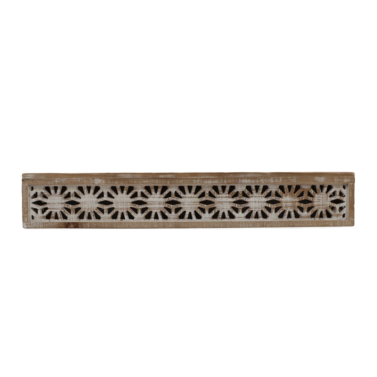 Hand-Carved Wooden Floral-Patterned Floating Wall Shelf W134