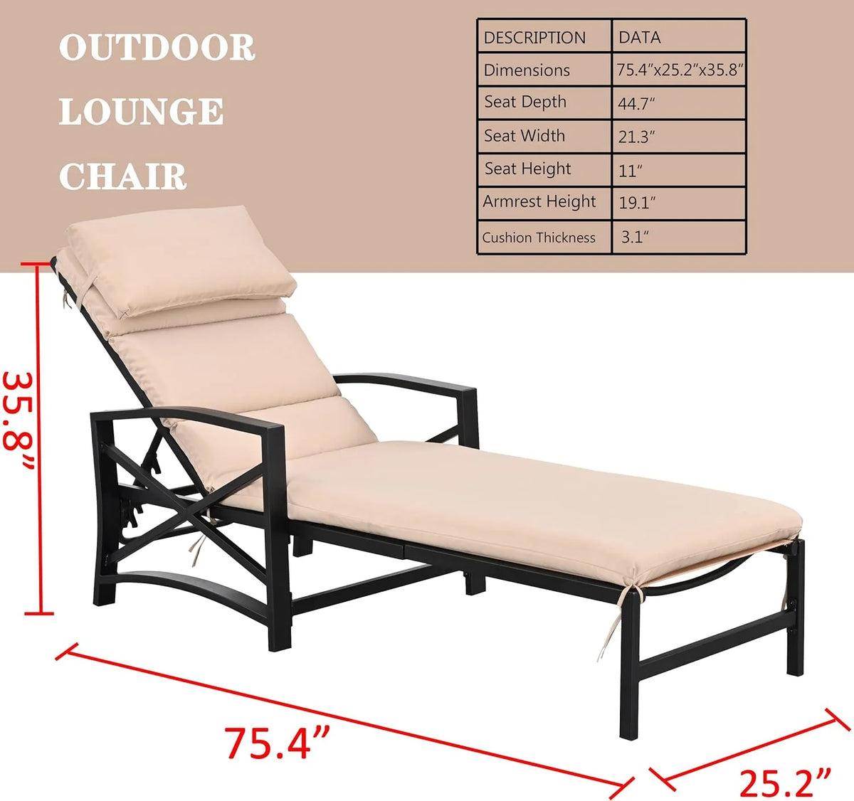 2 Piece Patio Chaise Lounge Chair Set with Cushions V568